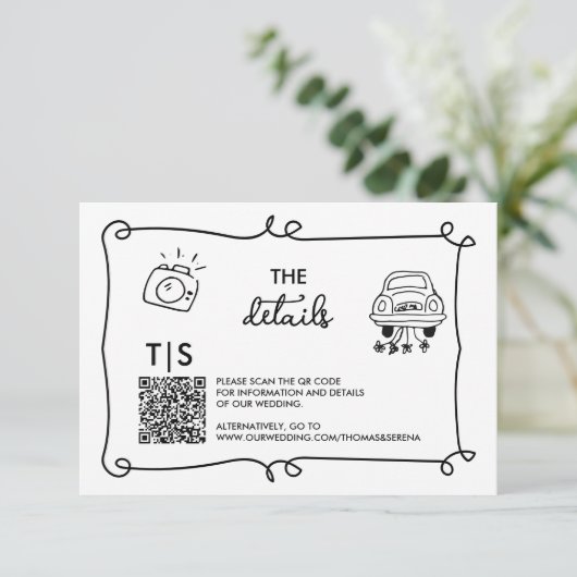 QR-Code Handgezogenes Doodle-UAWG-Ansprechen RSVP Karte (Stehend Vorderseite)