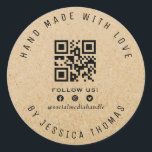 QR Code Handmade kraft business Runder Aufkleber<br><div class="desc">qr Codedesign mit schwarz handgeschriebenem Skript . Die Merkmale dieses Designs können personalisiert sein</div>