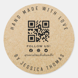 QR Code Handmade kraft business Runder Aufkleber