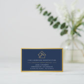QR-Code-Handwerker Navyblau Gold Metall Visitenkarte (Stehend Vorderseite)