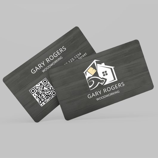 QR Code Handyman Wood Business Card Visitenkarte