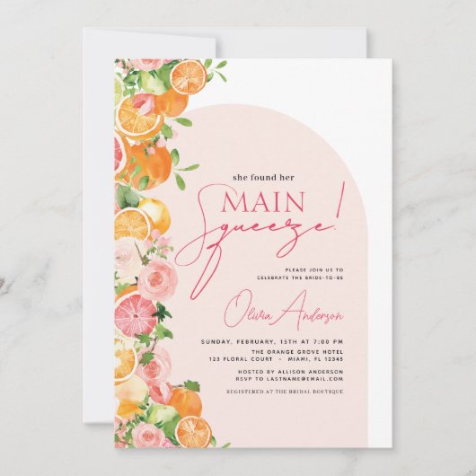 QR-Code Hauptpresse Citrus-Brautparty Einladung (Vorderseite)