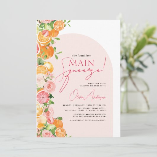 QR-Code Hauptpresse Citrus-Brautparty Einladung (Stehend Vorderseite)