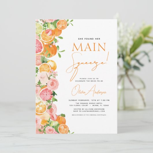 QR-Code Hauptpresse Citrus Brautparty Orange Einladung (Stehend Vorderseite)