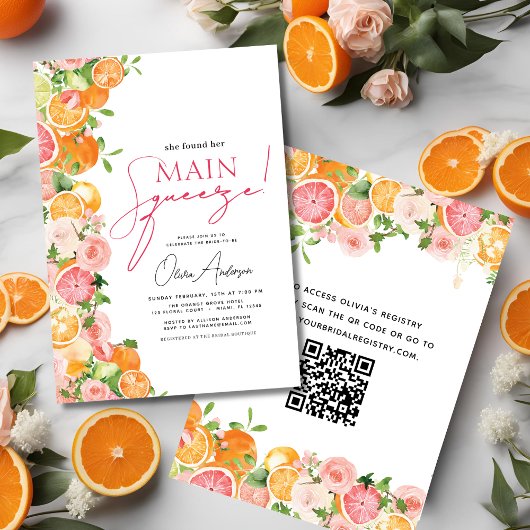 QR-Code Hauptpresse Citrus Brautparty Orange Einladung
