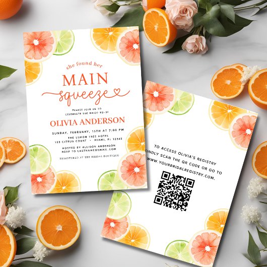 QR-Code Hauptpresse Citrus Brautparty Orange Einladung