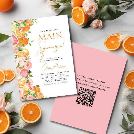 QR-Code Hauptpresse Citrus Brautparty Orange Einladung