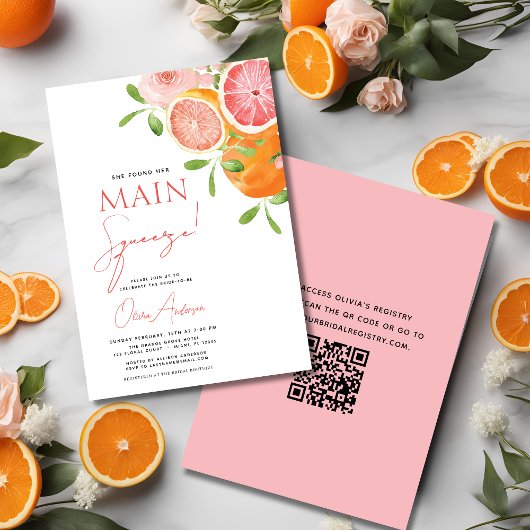 QR-Code Hauptpresse Citrus Brautparty Orange Einladung