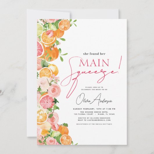 QR-Code Hauptpresse Citrus Brautparty Orange Einladung (Vorderseite)