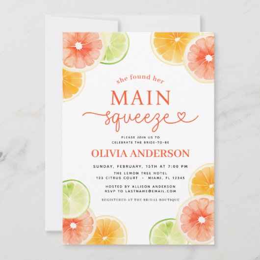 QR-Code Hauptpresse Citrus Brautparty Orange Einladung (Vorderseite)