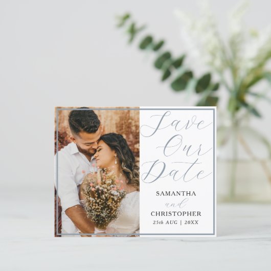 QR-Code Haushalt Rette unser Datum Dusty Blue (Stehend Vorderseite)