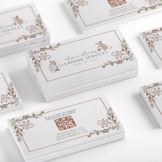 QR Code Haushaltshilfe Beruflich Mäuse Floral Visitenkarte