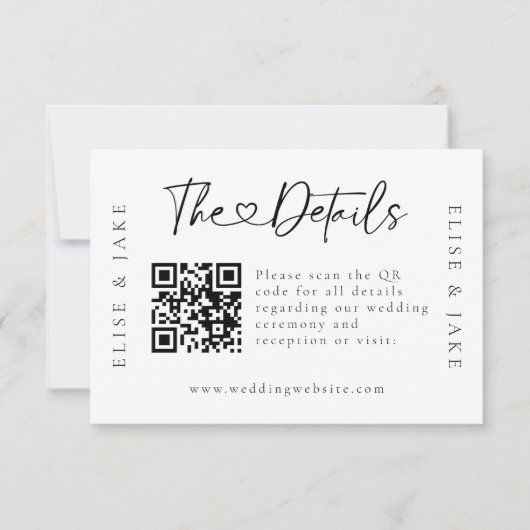 QR Code Heart Schriftart Wedding Details Card Einladung (Vorderseite)