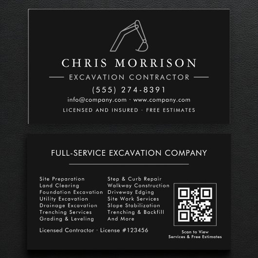 QR Code Heavy Equipment Excavation Operator Visitenkarte