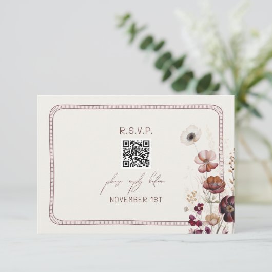 QR Code Herbst Anemone Bloral Wedding RSVP (Stehend Vorderseite)