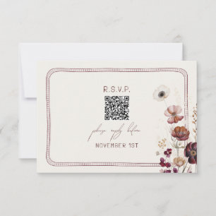 QR Code Herbst Anemone Bloral Wedding RSVP Karte