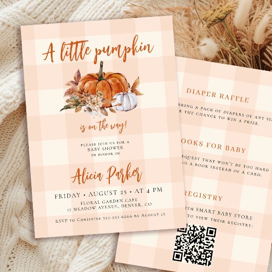 QR-Code Herbst Gingham Kürbis Baby Shower Einladung