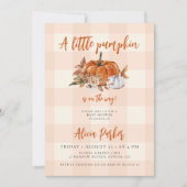 QR-Code Herbst Gingham Kürbis Baby Shower Einladung (Vorderseite)