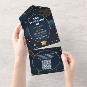 QR-Code Himmelsmond Goldene Hochzeit All In One Einladung