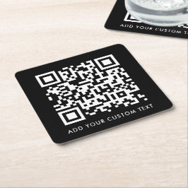 QR-Code Hochladen | Black Minimalistisch Simple Sc Rechteckiger Pappuntersetzer
