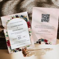 QR-Code-Hochzeit des burgundy Navy-Floral-Arch-Fra