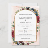 QR-Code-Hochzeit des burgundy Navy-Floral-Arch-Fra Einladung (Vorderseite)