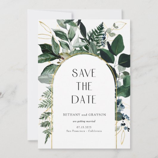 QR-Code, Hochzeit eines modernen botanischen Grüng Save The Date (Vorderseite)