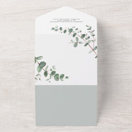 QR Code Hochzeit Eukalyptus botanisch modern All In One Einladung (Außenbereich)