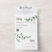 QR Code Hochzeit Eukalyptus botanisch modern All In One Einladung (Innen Boden)