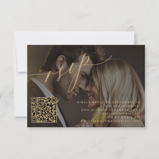 QR-Code Hochzeit für elegantes Foto RSVP Karte (Vorderseite)