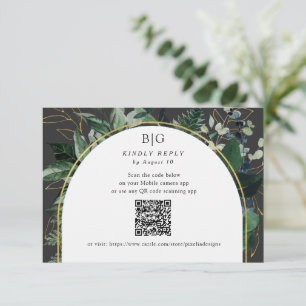 QR-Code Hochzeit für moderne botanische Grünpflanz RSVP Karte