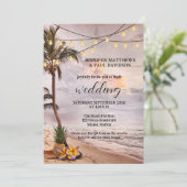 QR-Code-Hochzeit für tropische Strandzeichenbeleuc Einladung (Stehend Vorderseite)
