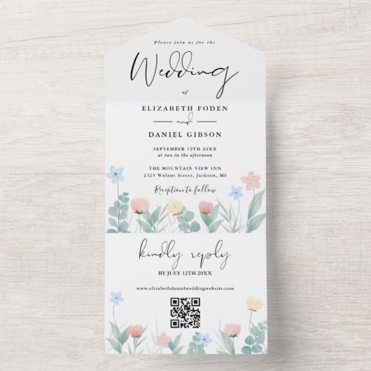 QR-Code-Hochzeit für Wasserfarben All In One Einladung (Innen Boden)