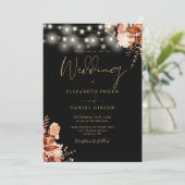 QR Code-Hochzeit im Herbst für schwarze und golden Einladung (Stehend Vorderseite)