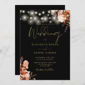 QR Code-Hochzeit im Herbst für schwarze und golden Einladung (Vorne/Hinten)