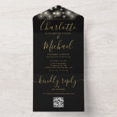 QR-Code-Hochzeit mit schwarzen und goldenen String All In One Einladung (Innen Boden)