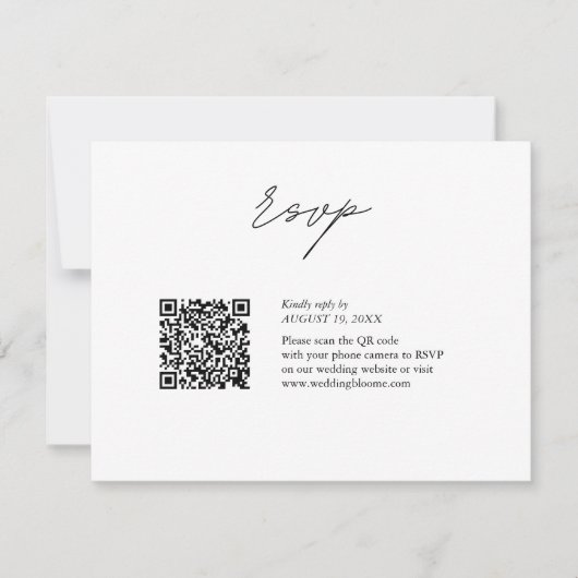 QR-Code-Hochzeit mit Schwarzweißskript RSVP Karte (Vorderseite)