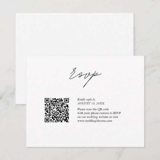 QR-Code-Hochzeit mit Schwarzweißskript RSVP Karte (Vorne/Hinten)