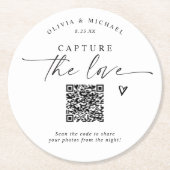 QR-Code-Hochzeit Moderne Elegante Foto-Sharing Runder Pappuntersetzer (Vorderseite)