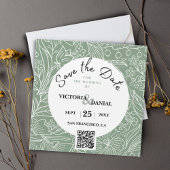 QR-Code Hochzeit moderner grüner Blumenkalligrafie Magnetkarte