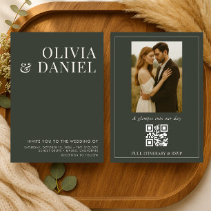 QR-Code-Hochzeit Olivgrün Minimalistische Foto Einladung