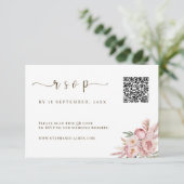 QR Code Hochzeit RSVP Karte mit rosa Florals (Stehend Vorderseite)