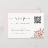 QR Code Hochzeit RSVP Karte mit rosa Florals (Vorne/Hinten)