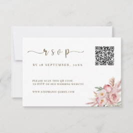 QR Code Hochzeit RSVP Karte mit rosa Florals