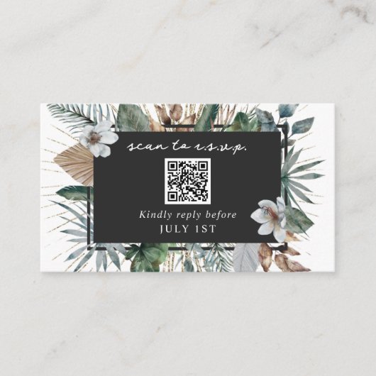 QR Code Hochzeit RSVP Tropical Botanical Enclosure Begleitkarte (Vorderseite)
