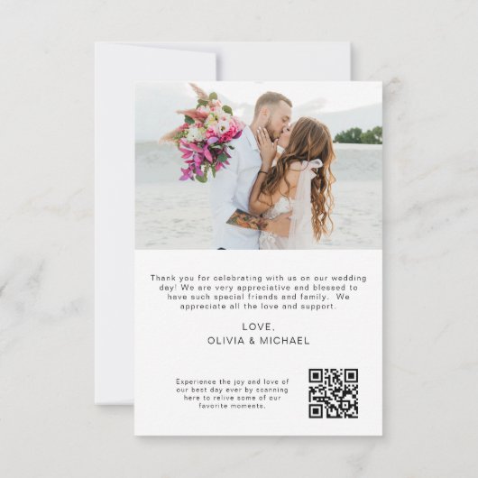 QR Code Hochzeit Vielen Dank Foto Minimalistisch Dankeskarte (Rückseite)