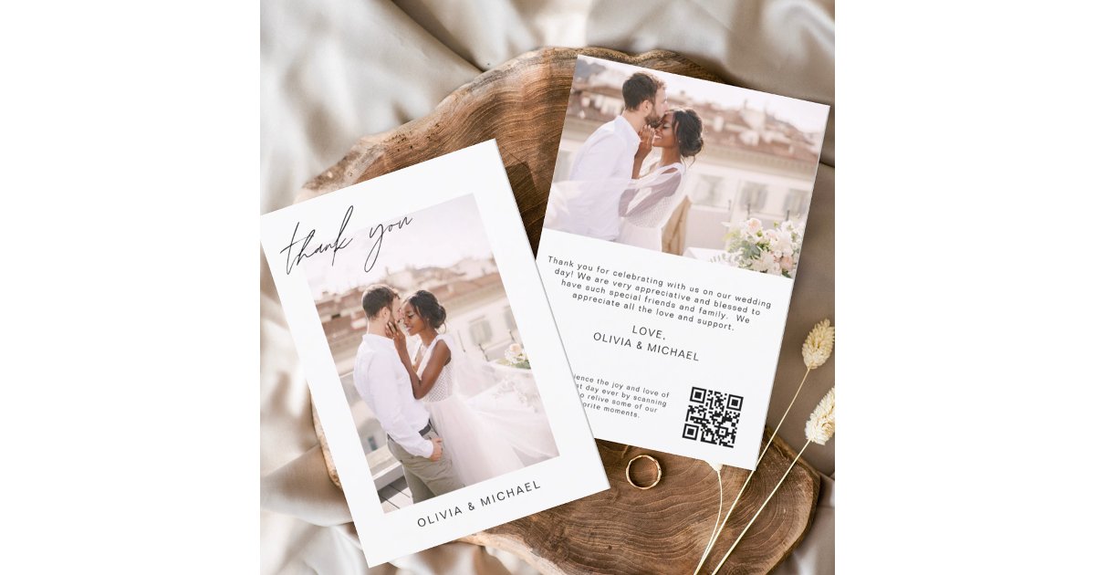 QR Code Hochzeit Vielen Dank Foto Minimalistisch Dankeskarte Zazzle.de