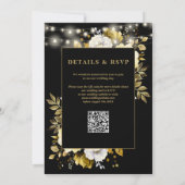 QR-Code-Hochzeit von Black Gold Floral String Ligh Einladung (Rückseite)