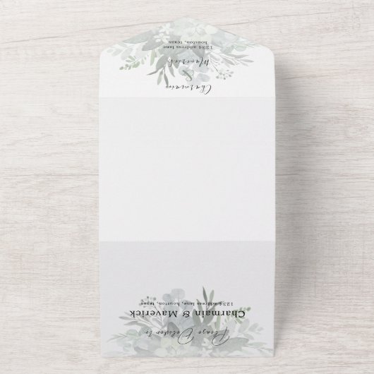 QR Code Hochzeit von botanischen Grünpflanzen All In One Einladung (Außenbereich)