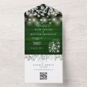 QR-Code-Hochzeit von grünen Holzflorenleuchten All In One Einladung (Innen Boden)